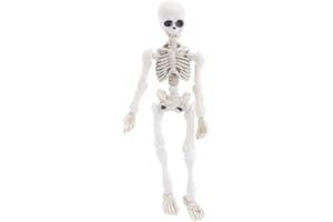 LANDUM Movable Mr. Bones Skeleton Human Model Skull Full Body Mini Figure Toy Halloween White 9cm/3.54"
