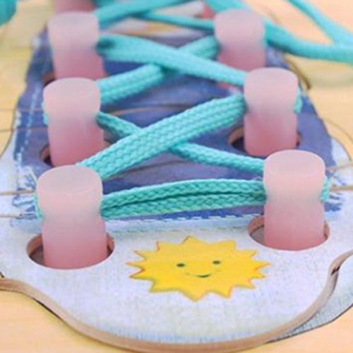Educational DIY Shoe Lace Tying Board Pegged Puzzles, Learn to Tie your Shoe Laces Wooden Puzzle Peg Board for kids, Wooden Lacing Sneaker Training Shoes