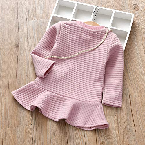 Kehen Kids Toddle Girls Autumn Winter Party Clothes Warm Long Sleeve Solid Lace Swing Dress Sweatshirt with Pocket Pink 5T