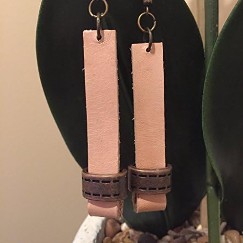 Leather earrings Essential Oil Diffuser Bohemian Tan Leather Earrings Rustic handcut Long Dangle Earrings Drop Earrings Antique stitched copper slider Unique gift Handmade BoHo Style