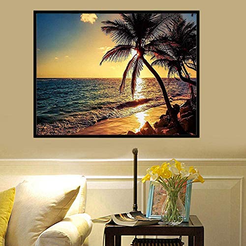 Diamond Painting Kit 16x12 Inch, Sunset by The Sea DIY 5D Diamond Painting Kits for Adults, Diamond Painting by Numbers for Adults, Paint with Diamonds for Home Wall Decor Gift Arts Craft (A)