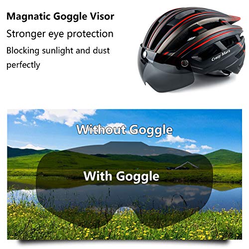 Crazy Mars Bike Bicycle Helmet - Cycling MTB BMX Helmet with Light and Magnatic Goggle Visor Men Women Adjustable - Thumbnail 3