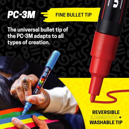 posca Paint Markers, 3M Fine Point Acrylic Paint Pens with Reversible Tips, Art Supplies For Gifts, Decorations Fabric, Metal, Glass, Wood and Canvas, Set of 15
