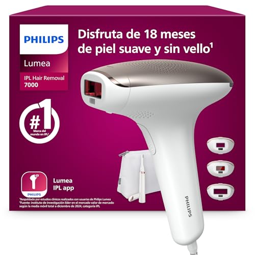 Philips Lumea serie 7000, dispositivo de depilación IPL, alternativa de depilación láser con lápiz recortador compacto satén, 3 accesorios para el cuerpo, la cara y la zona del bikini, BRI923/00