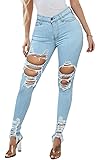 ZERMOM Women's Ripped Skinny Jeans Stretch Mid Rise
