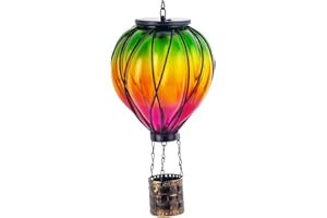 YELENEW Colorful Solar Hot Air Balloon Lantern with Flame Flickering,Garden Decor Glass Hot Air Balloon Solar Lantern Outdoor Waterproof Hanging Light for Patio,Porch,Yard Mother Day Gifts for Women