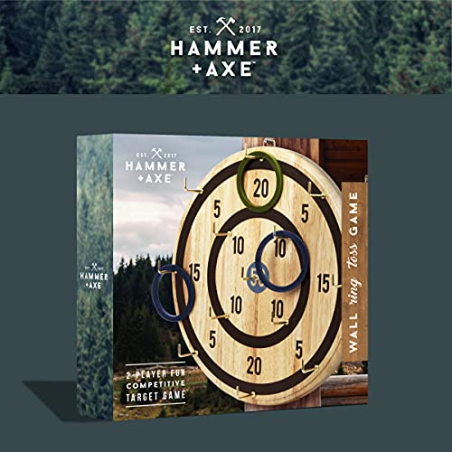 Hammer + Axe Wall Ring Toss Game, Premium Wood Finished Board Indoor