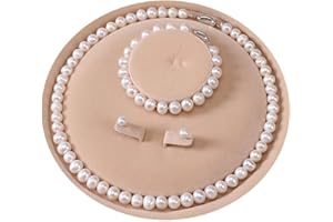 Freshwater Cultured Pearl Necklace Set Includes Stunning Bracelet and Stud Earrings Jewelry Set for Women, necklace:20",brace