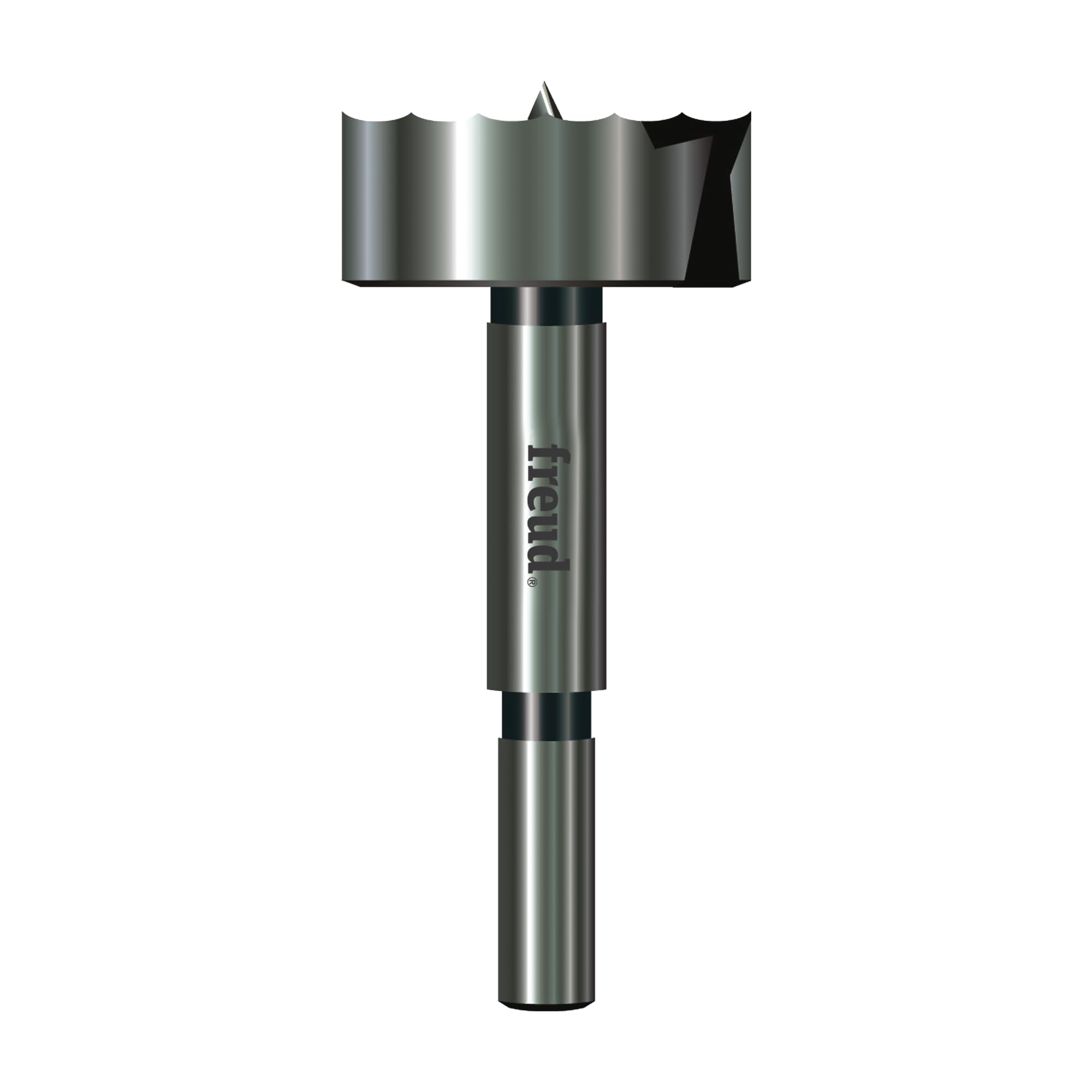 Freud Precision Shear Serrated Edge Forstner Drill with Steep Angled Cutting Edges for Bottom, Pocket and Overlapping Holes - 1-1/2" Diameter, 3/8" Shank, 3-1/2" Length - PB-011