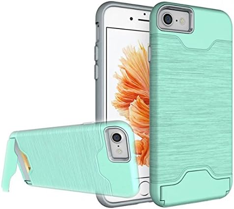iPhone 7 Plus Cases:LongRise iPhone 7 Shockproof Armor Stand Case Hybrid Back Cover for iPhone 7 with Card Slot (Mint Green)