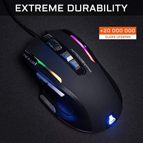 Kult NITROGEN Atom Mouse Gaming con Cable de Alto Rendimiento –Sensor Óptico 4800 dpi, RGB, 9 Botones Programables, Ultraligero, Ideal para MOBA/FPS – Compatible con PC/PS5/Xbox One – Negro