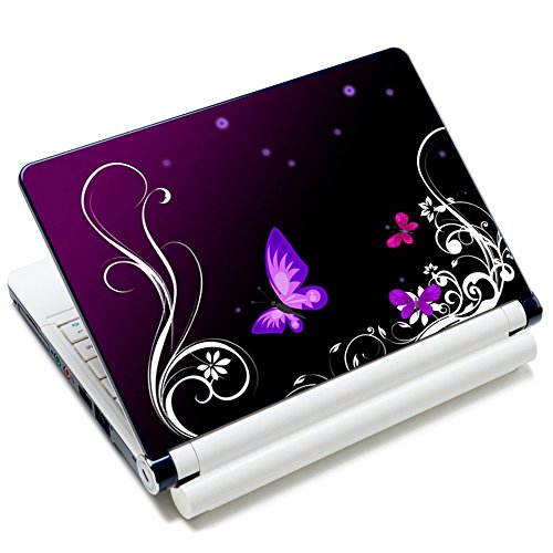 Meffort Inc 17 17.3 inch Laptop Skin Sticker Cover Art Decal Fits 16" 17" 18" 19" Notebook PC (Free Wrist Pad) - Purple Butterfly Design