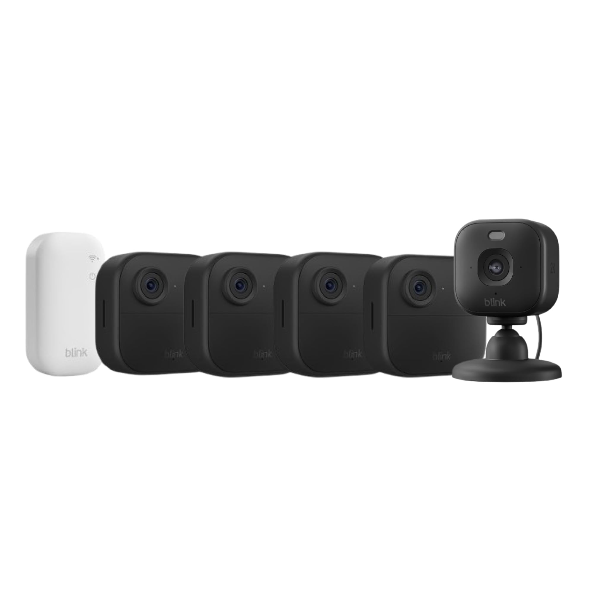 Blink Outdoor 4 Kameras + Blink Mini 2K+ Innenkamera (Schwarz), inkl. Sync Module Core