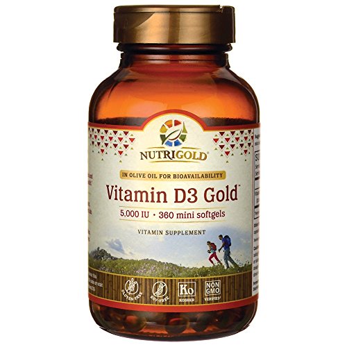 Nutrigold Vitamin D3 5000 IU, 360 Mini Softgels (GMO-free, Preservative-free, Soy-free, USP Grade Natural Vitamin D in Organic Olive Oil)
