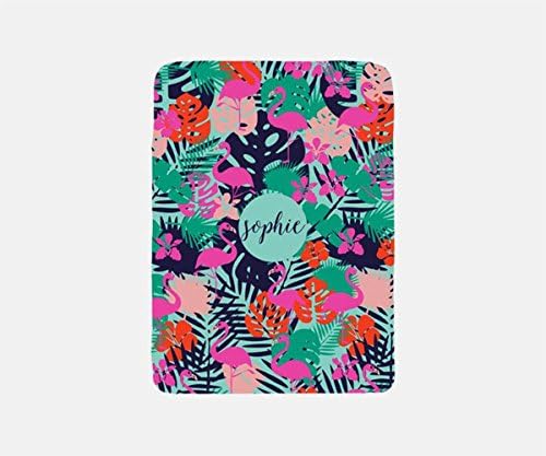 Personalized Throw Blankets with Name, Tropical Blanket Fleece, Travel Blanket Airplane, Flamingo Blanket Throw, Beach Blanket