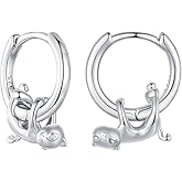 RUKYF 925 Sterling Silver Cat Hoop Earrings for Women Cute Cat Silver Earrings Hypoallergenic Small Pet Huggie Earring Dainty Lightweight Earring
