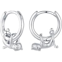 RUKYF 925 Sterling Silver Cat Hoop Earrings For Women Cute Cat Silver