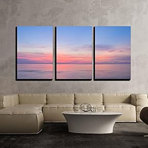 3 Piece Canvas Wall Art - Colorful Sea Sunrise - Modern Home Art Stretched and Framed Ready to Hang - 16"x24"x3 Panels