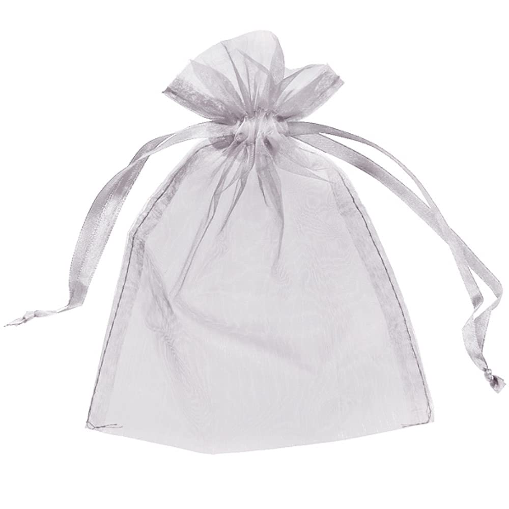 50 Organza Bags Wedding Favours Party Jewellery Pouches Mesh Drawstring Gift Wrap (7cm x 9cm, Silver)