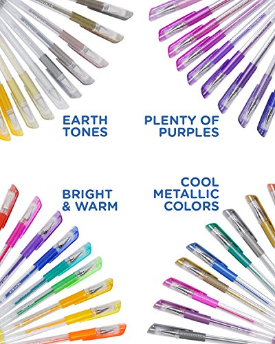 ColorIt 96 Gel Pens For Adult Coloring Books - 2 Travel Case Gel Pen Sets with 72 Glitter, 12 Metallic, 12 Neon Plus 96 Matching Colored Gel Ink Refills