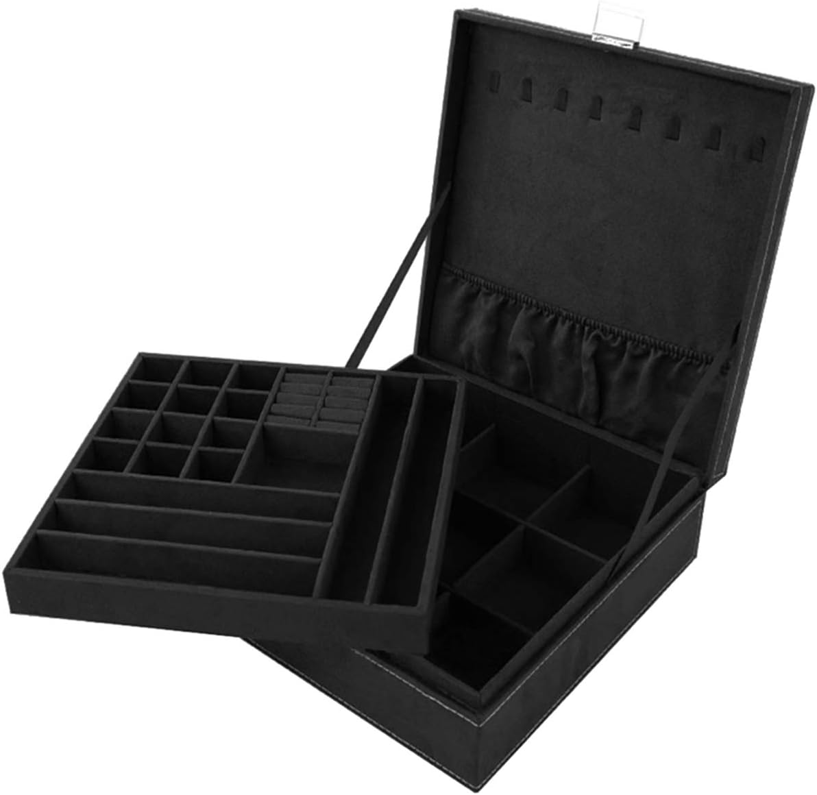 Jewelry Box for Women, QBeel 2 Layer 36 Compartments Necklace Jewelry Organizer with Lock Jewelry Holder for Earrings Bracelets Rings - Black: Home & Kitchen
