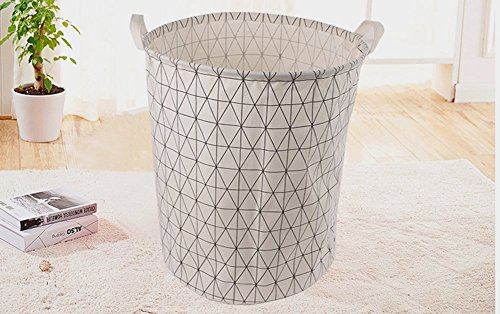 TIBAOLOVER 19.7" Large Sized Waterproof Foldable Canvas Laundry Hamper Bucket with Handles for Storage Bin,Kids Room,Home Organizer,Nursery Storage,Baby Hamper(Geometric Pattern-White) - Thumbnail 5