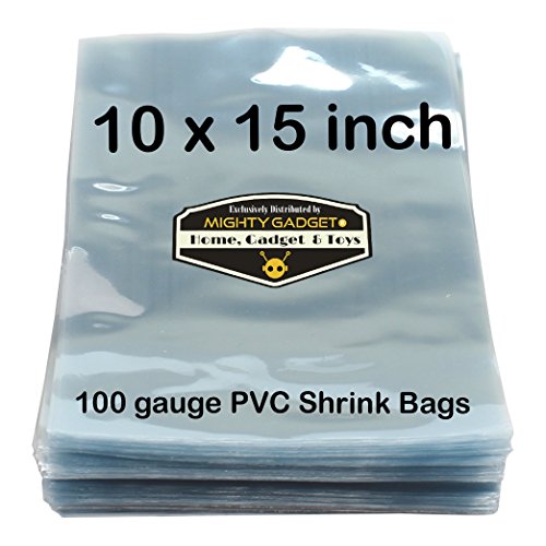 10 pcs Quality 10 x 15 inch PVC Shrink Wrap Bags for Books, Soaps, Bath Bombs, Bottles, Crafts & DIY Products by Mighty Gadget (R) - 100 Gauge