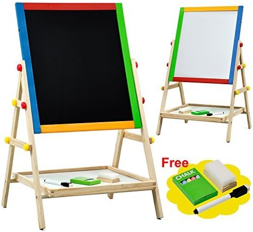 Adjustable Children Kids 2 In 1 Black / White Wooden Easel Chalk Drawing Board