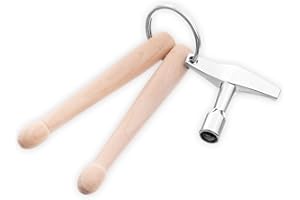FDCLIXUVOL Drum Key Mini Drumstick Keychain, Professional Wooden Drum Tuning Key with Standard Size Natural Wood Mini Drumsticks Keyring Music Keychain, Drummer Gift and Percussion Accessories