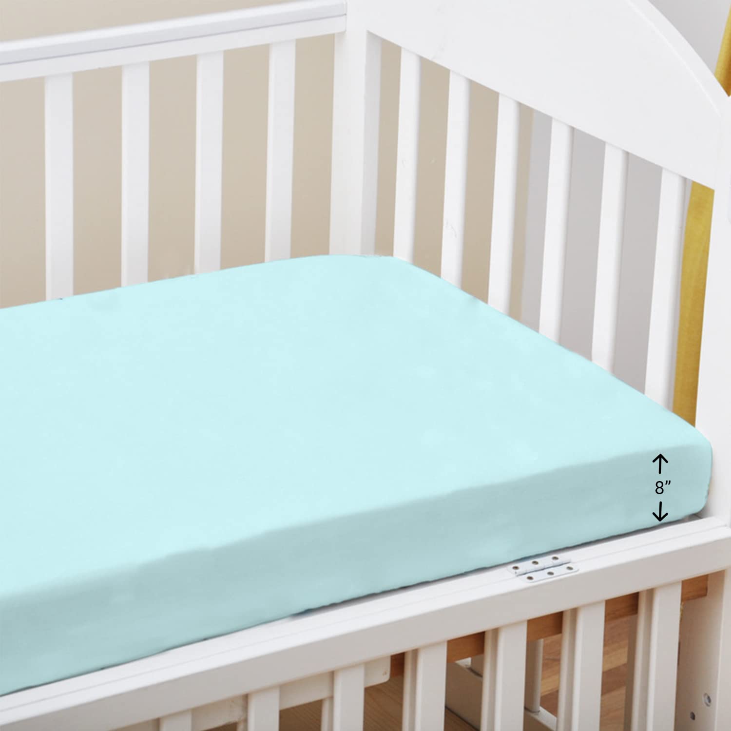 Pizuna Crib Fitted Sheet 40 x 90 cm, Ice Aqua, 400 Thread Count 100% Long Staple Cotton Fitted Bed Sheet, Soft Sateen Weave Baby Crib Sheet with 12 cm Deep Pocket