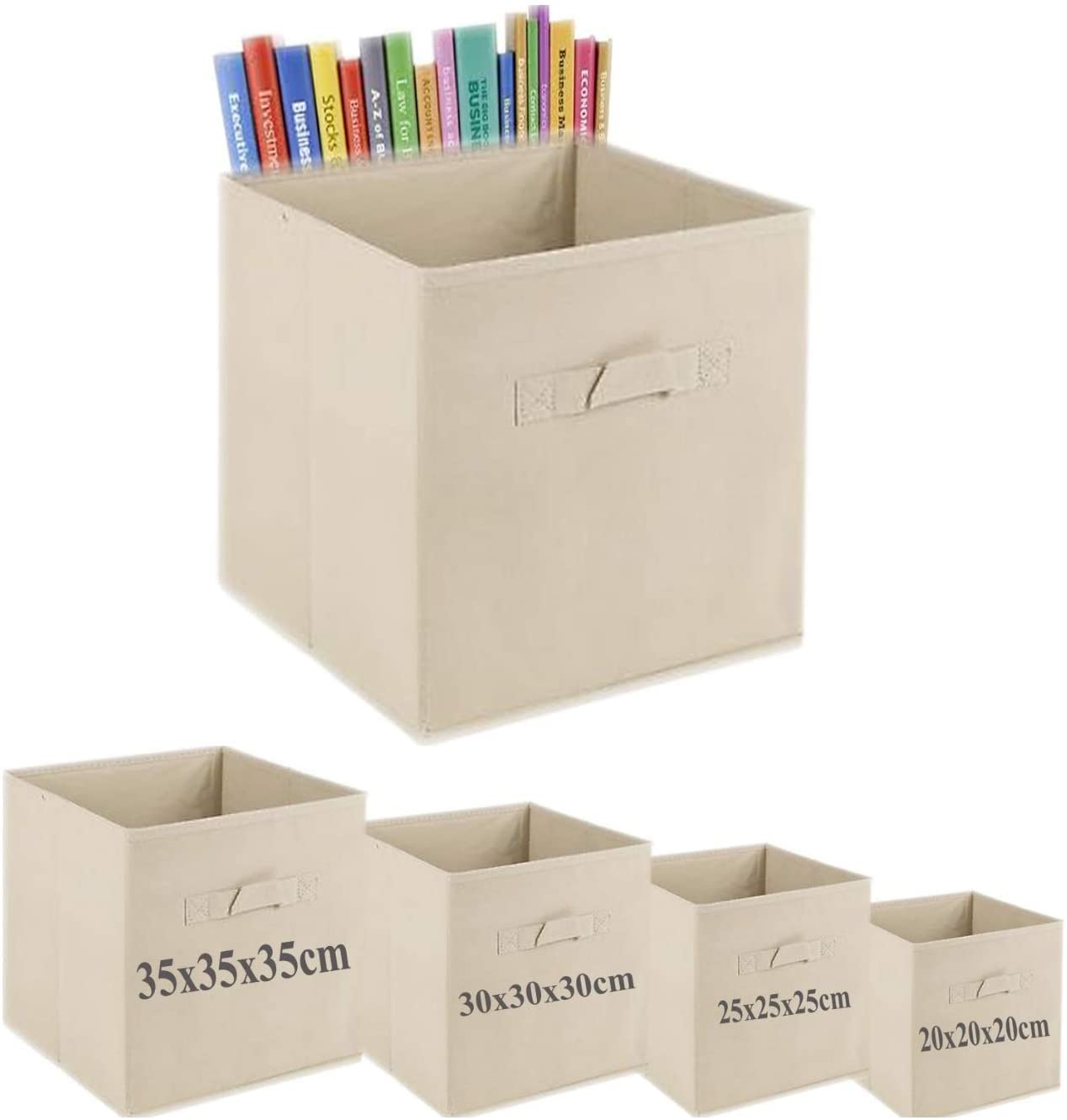 A406 3x Fabric Foldable Square storage Box Canvas Storage Collapsible Folding Box Cubes Box Toys box (Large-30x30x30cm, Beige)