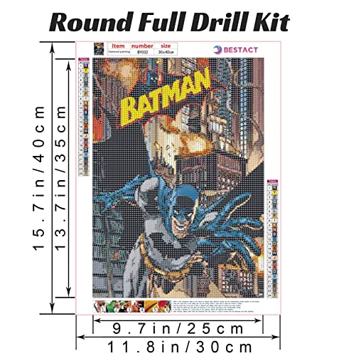 Bestact Diamond Painting Kits,Batman Diamond Art Kit for Adults Full Round Drill,Paint with Diamond for Gift,Wall Decor