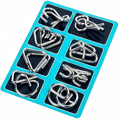Metal Wire Puzzle Set of 24 with Pouch,Brain Teaser IQ Test Disentanglemen Iron Link Unlock Interlock Game Chinese Ring Magic Trick Toy for Party Favor Kids Adults Challenge