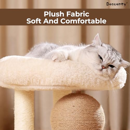 Beauenty Cat Tree Tower, Cat Bed with Scratching Post, Cats Tower and Resting Platforms for Kitty Activity Center, Kitty Bed with Hemp Rope Ball for Small Space