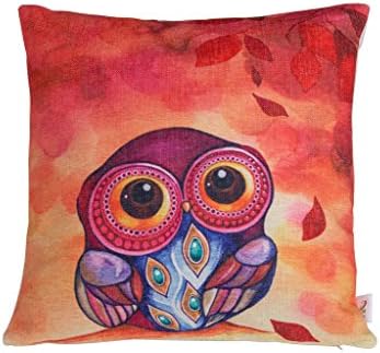 Luckie Home Cotton Linen Square Decor Throw Pillow Case Cushion Cover Vibrant Color 18'' Inches (Owl)