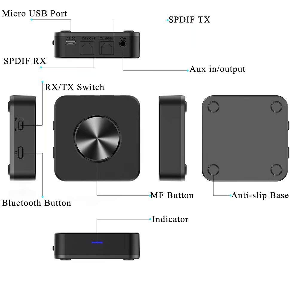 Yehua Transmisor Receptor Bluetooth 5 0 Inalambrico 2 En 1 Audio 22h Aptx Baja Latencia En Modo Tx Adaptador Optica Digital Toslink Emparejamiento Doble Para Auriculares Coche Y Tv Rca Jack 3 5mm Accesorios