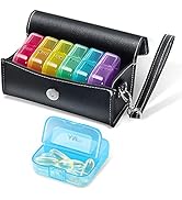 SUMMUE Weekly Pill Organizer 2 Times a Day - AM PM Large Daily Pill Box with PU Leather Bag for T...