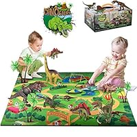 ShinePick Dinosaur Toys, Dinosaur Figures Activity Play Mat & Trees, Educational Dinosaur Toys Set, Create a Dino World Including T-Rex,Triceratops,Velociraptor, Perfect Christmas Birthday Gifts for