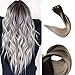 Full Shine Ombre Clip in Hair Extensions Brown to Ash Blonde Human Hair Extensions Clip ins 18 Inch Seamless Clip in Human Hair Blonde Extensions Natural Hair