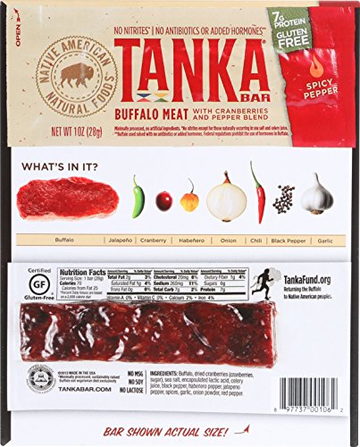 Meat Bar with Buffalo and Cranberries by Tanka, Spicy Pepper, Beef Jerky Alternative, Gluten Free Snacks, 1 Ounce Bar, Pack of 12 - Thumbnail 5