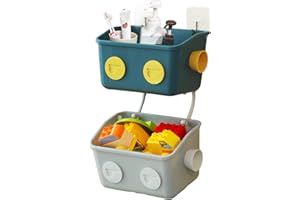 TWISBAY Bath Toy Storage Organizer Basket - 2-Pack Wall Mounted Hanging Shower Caddy Shelf with Hooks No Drilling Adhesive Robot Modeling Kitchen Storage Rack