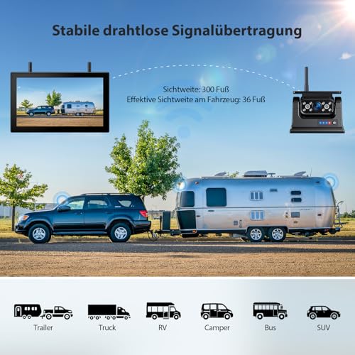 4 Reversing Cameras Wireless Solar Magnetic Reversing Camera: 10.1 Inch 1080P Touchscreen IPS Monitor, 9600 mAh Battery, 1 Minute Setup, IP69K Waterproof Reversing Cameras for Motorhomes, Trailers and Trucks