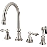 Kingston Brass KS2798ALBS Governor Deck Mount Kitchen Faucet with Brass Sprayer, 8-1/4-Inch, Brushed Nickel