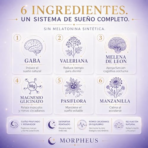 MORPHEUS | Suplemento para Dormir con GABA, Valeriana, Melena de Leon y Magnesio Glicinato | Sueno Profundo sin Melatonina | Descanso Nocturno Natural | 90 Capsulas 600mg | Bodhi Origins