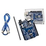 UNO R3 Plus Acrylic Case ATmega328P CH340 - ALLUS U6011 UNO Board with Transparent Acrylic Case and USB Cable Compatible with Arduino UNO R3