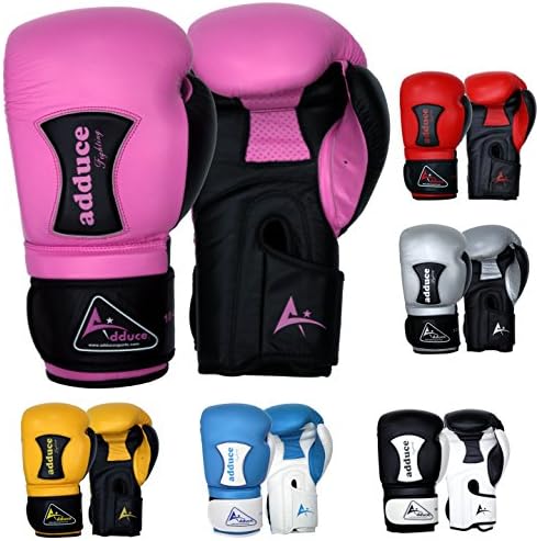 New! (Genuine 100% CowHide Leather) Elite Boxing Gloves, Kick boxing Muay Thai Training Gloves, Sparring punching Bag Mitts (pink/black, 10-oz)