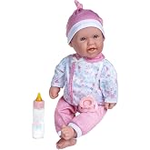 JC Toys La Baby Caucasian 16-inch Small Soft Body Baby Doll La Baby | Washable |Removable Pink Floral Outfit w/Hat, Pacifier &amp; Magic Bottle | for Children 12 Months +