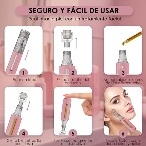 HAMINOS Derma roller 0.25mm with reservoir for lips, skin, hair, wrinkles, stretch marks, hyperpigmentation instant application of the serum, 105 titanium needles