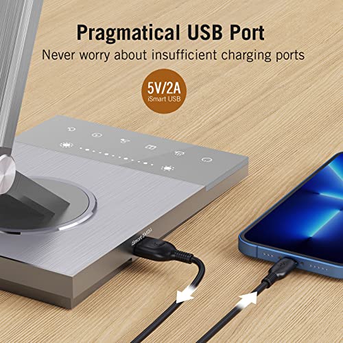 Metal LED Desk Lamp, Workbench Office Light with 5V/2A USB Port, Eye