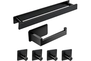 6-Piece Bathroom Accessories Set, Square Bathroom Hardware Set Wall-Mounted Without Drilling Include Towel Bar, Toilet Paper 